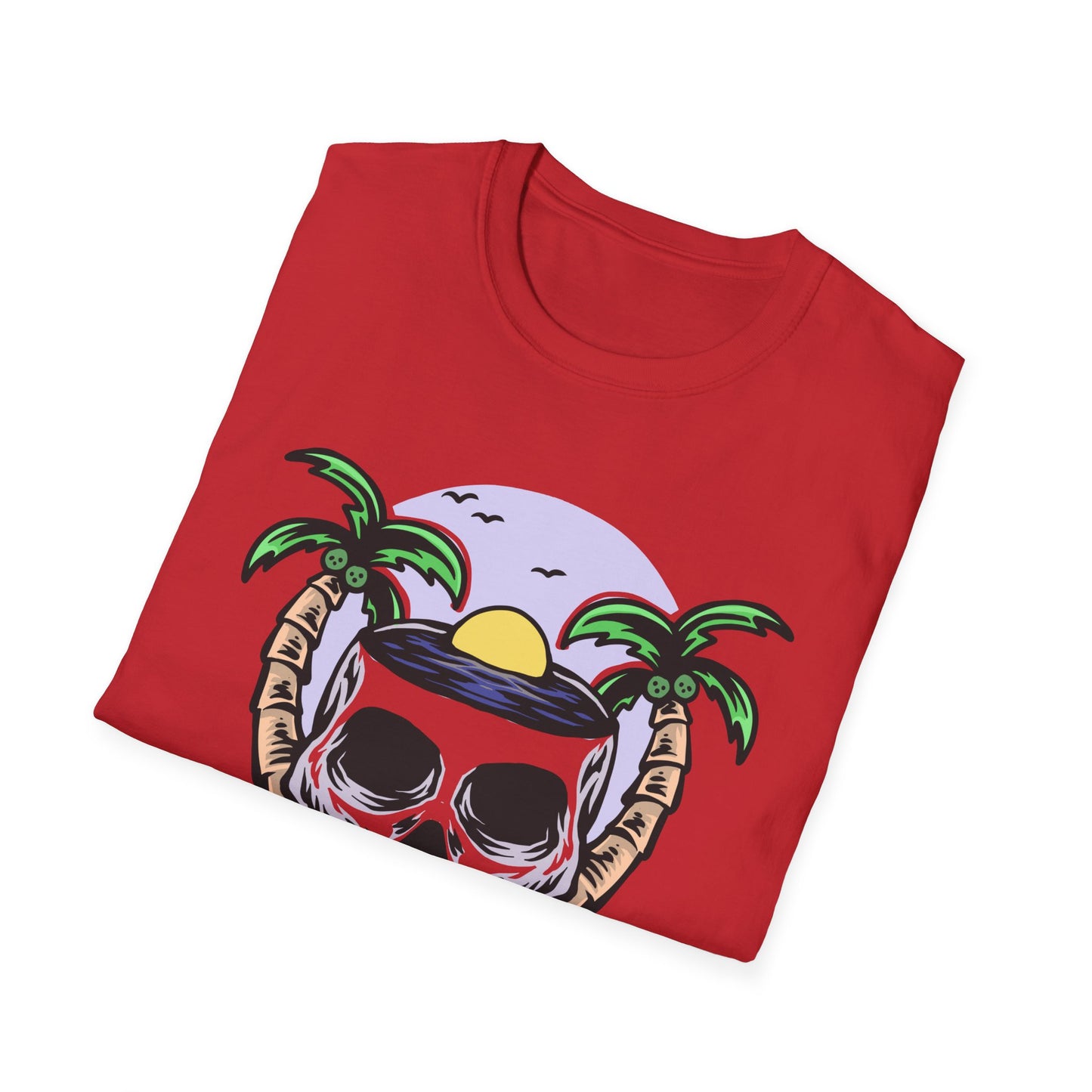 Vibrant Tropical Skull T-Shirt | Beach Sunset & Palm Tree Design | Unique Summer Vacation Tee | Cool Edgy Casual Wear