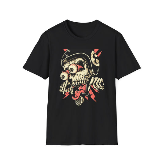 Epic 8-Ball Biker Skull T-Shirt | Spiked Helmet & Popping Eyes Graphic Tee | Unique Grunge Rocker Style Apparel