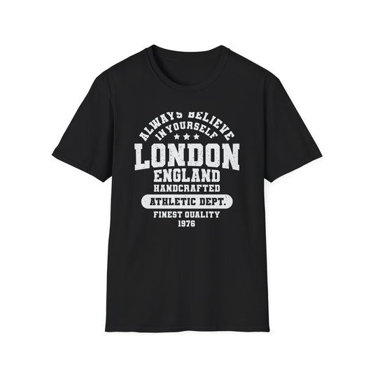 Vintage London Athletic Dept T-Shirt | England Collegiate Style 'Believe in Yourself' Tee | Premium Quality & Empowering