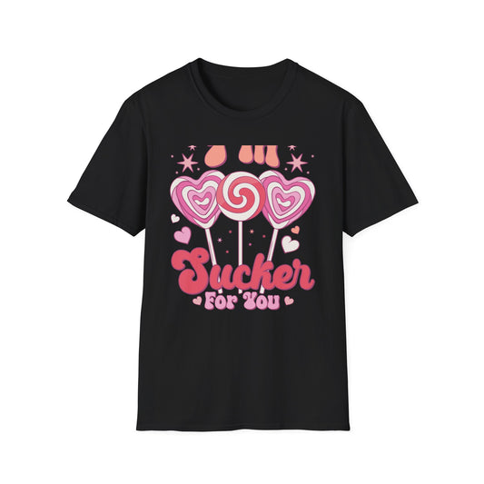 Groovy "I'm a Sucker For You" T-Shirt | Sweet Valentine's Day Love Tee | Retro Candy Heart & Lollipop Design