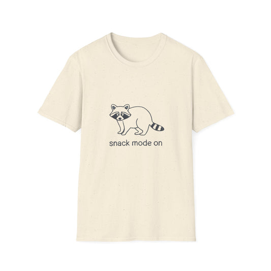 Hilarious Raccoon 'Snack Mode On' T-Shirt | Comfy Foodie Animal Tee | Unique Embroidered Look Gift for Snack Lovers
