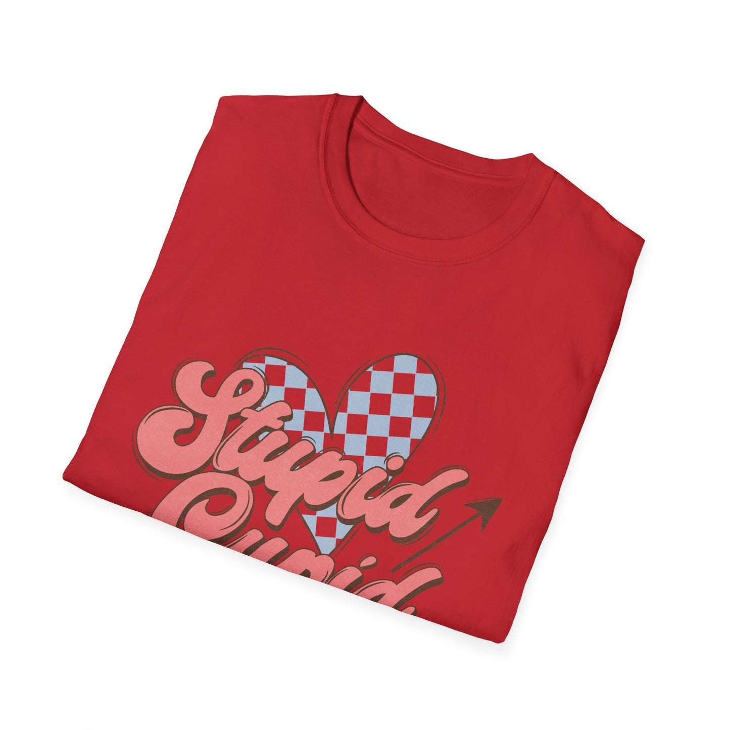 Stupid Cupid Retro T-Shirt | Groovy Checkerboard Heart Anti-Valentine's Day Tee | Awesome Sarcastic Love Shirt Gift