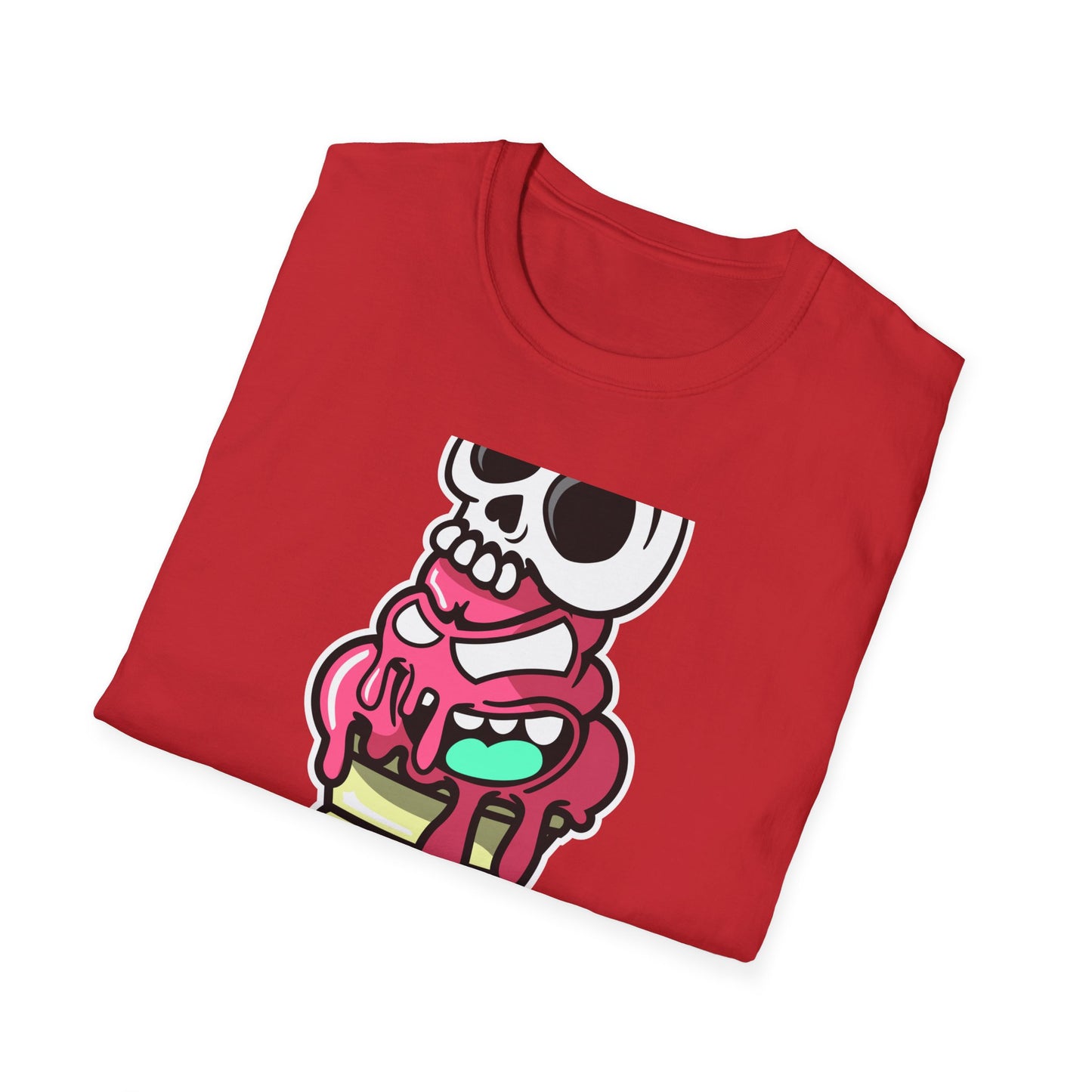 Spooky Sweet Skull Ice Cream Cone T-Shirt - Edgy Monster Dessert Tee for Goth & Punk Fans | Unique & Cool