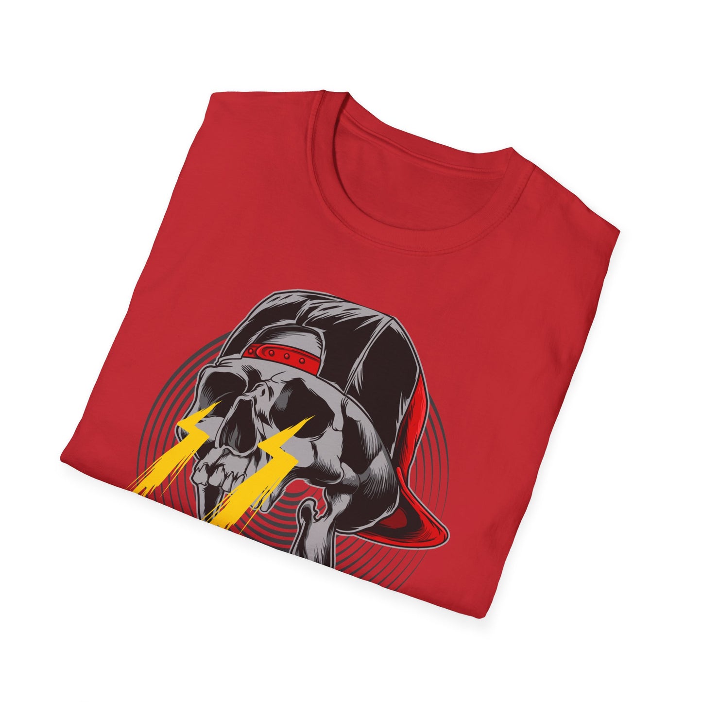 Electrifying Skull Baseball Cap T-Shirt | Edgy Urban Streetwear Tee for Rebels | Bold Graphic Design