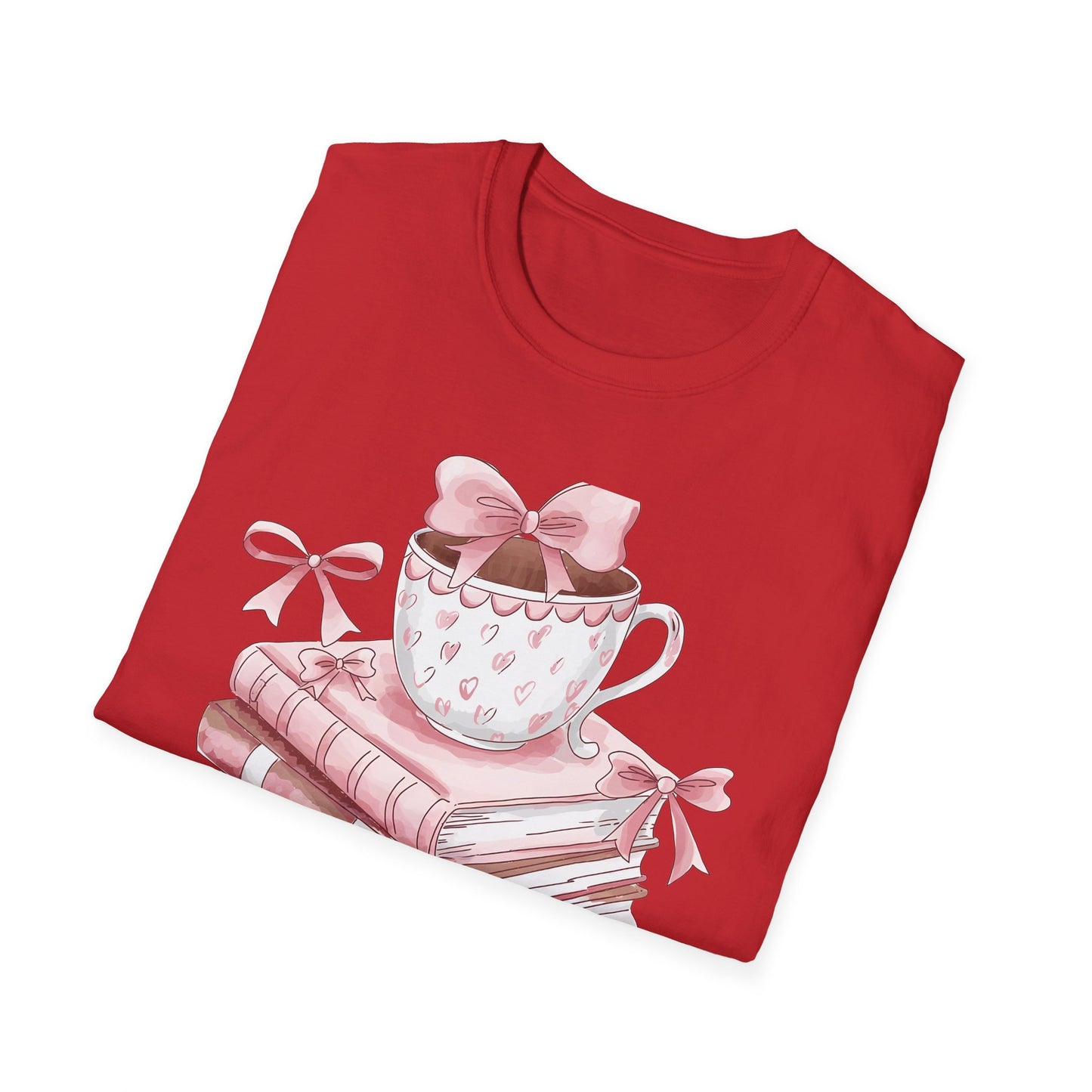 Cozy Pink Books & Teacup T-Shirt | Aesthetic Book Lover Gift | Delightful Reader Style Top