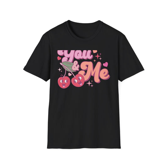 Sweet "You & Me" Retro Cherry T-Shirt - Adorable Couple's Love Tee, Perfect Valentine's Day Gift