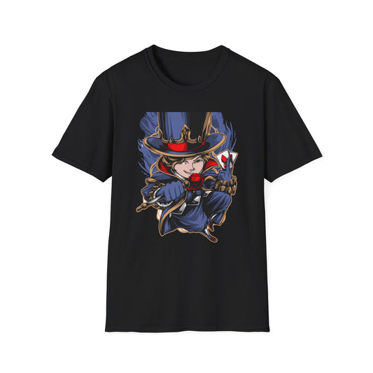 Enchanting Magician T-Shirt | Anime Style Illusionist Tee with Top Hat & Playing Cards | Unique Fantasy Graphic Apparel