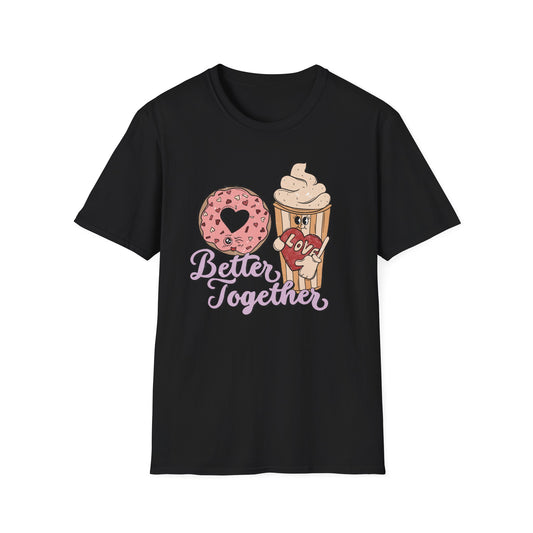 Adorable 'Better Together' Donut & Coffee Love T-Shirt | Retro Vintage Sweet Treat Couple's Tee | Perfect Valentine's Gift