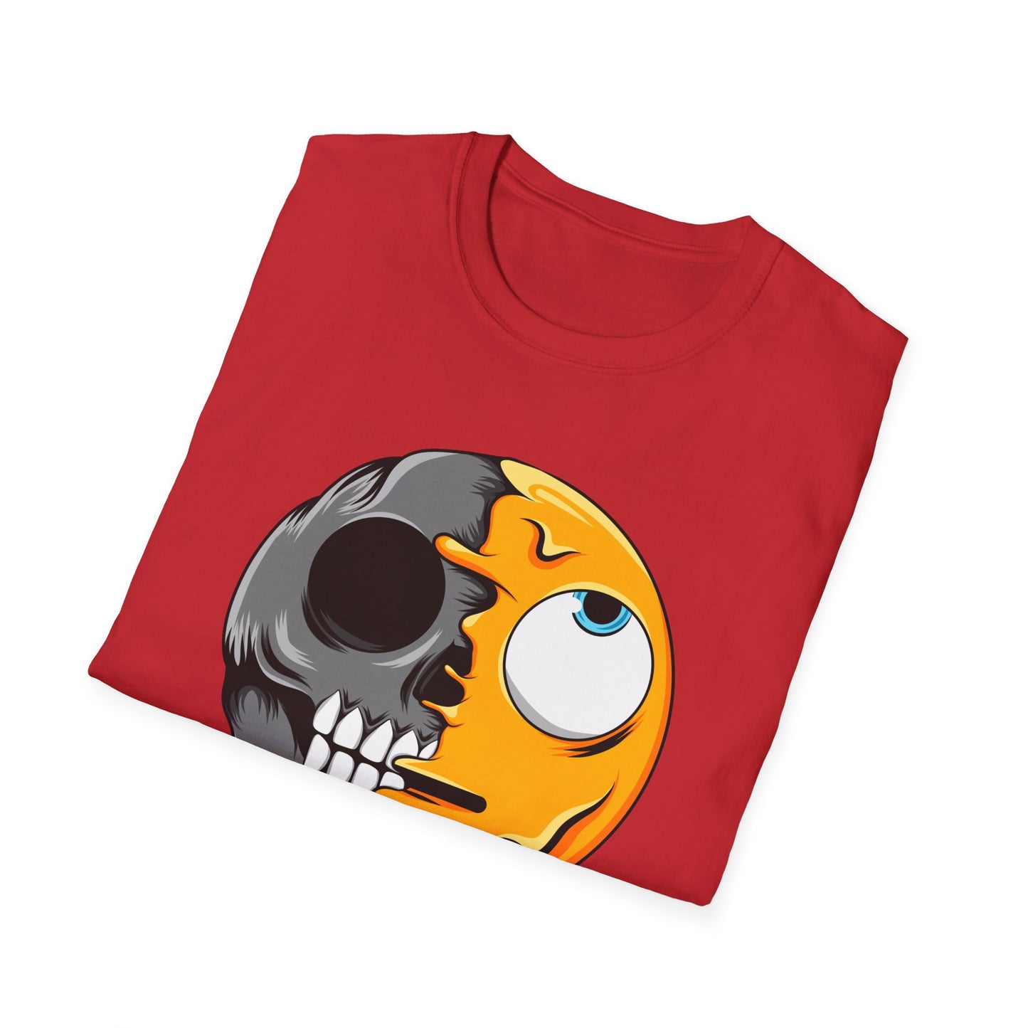 Awesome Melting Emoji Skull T-Shirt | Edgy Duality Design Tee | Unique Statement Wear for All