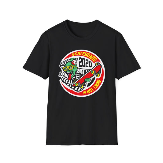 Rad Skater Zombie T-Shirt - 'Skateboard 2020 Is Not Crime' Bold Graphic Tee | Epic Streetwear Statement Apparel