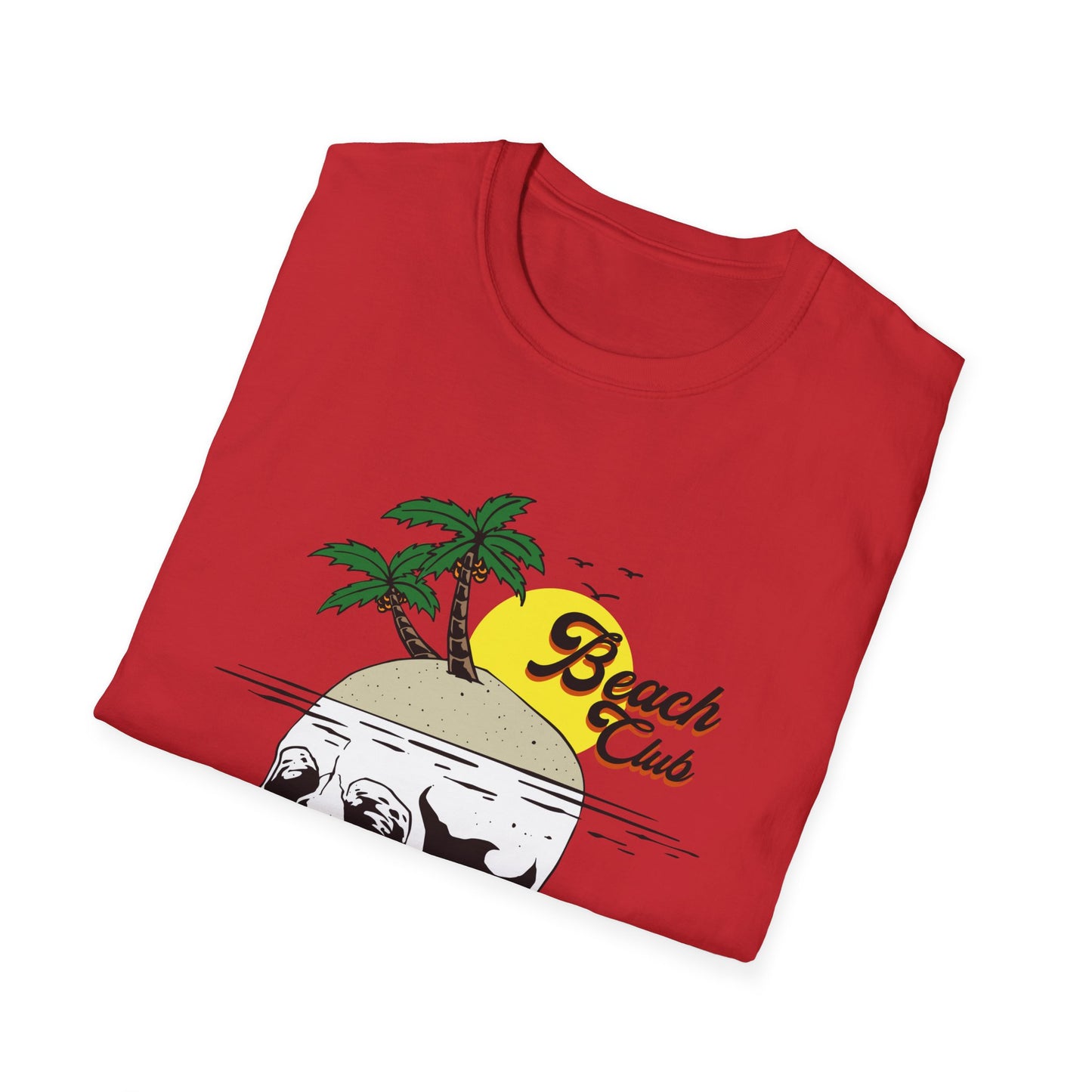 Skull Island Beach Club T-Shirt | Unique Tropical Retro Summer Vacation Tee | Edgy Palm Tree Sunset Graphic