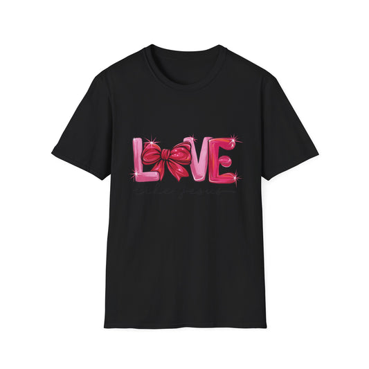 Sparkling LOVE Like Jesus T-Shirt | Vibrant Pink Bow Faith Tee | Women's Christian Inspirational Gift