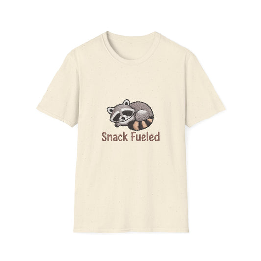 Adorable "Snack Fueled" Sleeping Raccoon T-Shirt | Cozy Animal Lover Tee | Hilarious Foodie Gift for Snack Enthusiasts