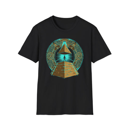 Epic Ancient Aliens T-Shirt: UFO & Pyramids with Aztec Calendar Design | Sci-Fi Mystery & Conspiracy Tee