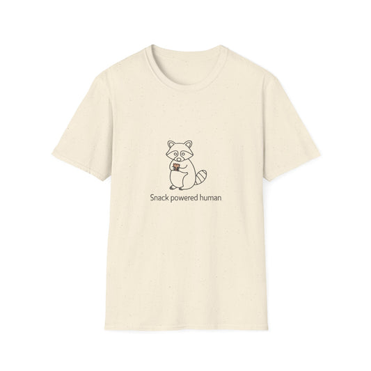Hilarious "Snack Powered Human" Raccoon T-Shirt - Cute Animal Tee for Foodies & Snack Lovers. Must-Have Funny Graphic Tee!