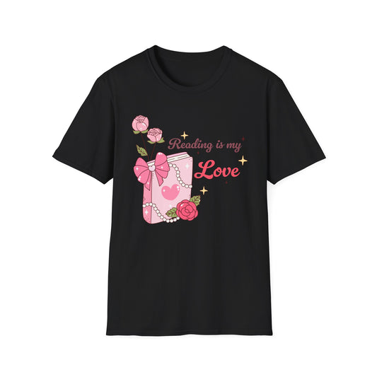 Enchanting "Reading is my Love" T-Shirt for Bookworms | Cute Pink Book & Roses Tee | Ultimate Gift for Avid Readers