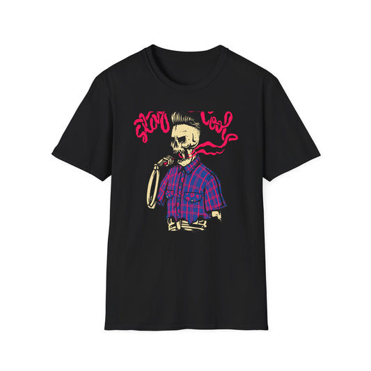 Stay Cool Skeleton Vaper T-Shirt | Edgy Greaser Pompadour Tee for Rockabilly & Alternative Style Fans