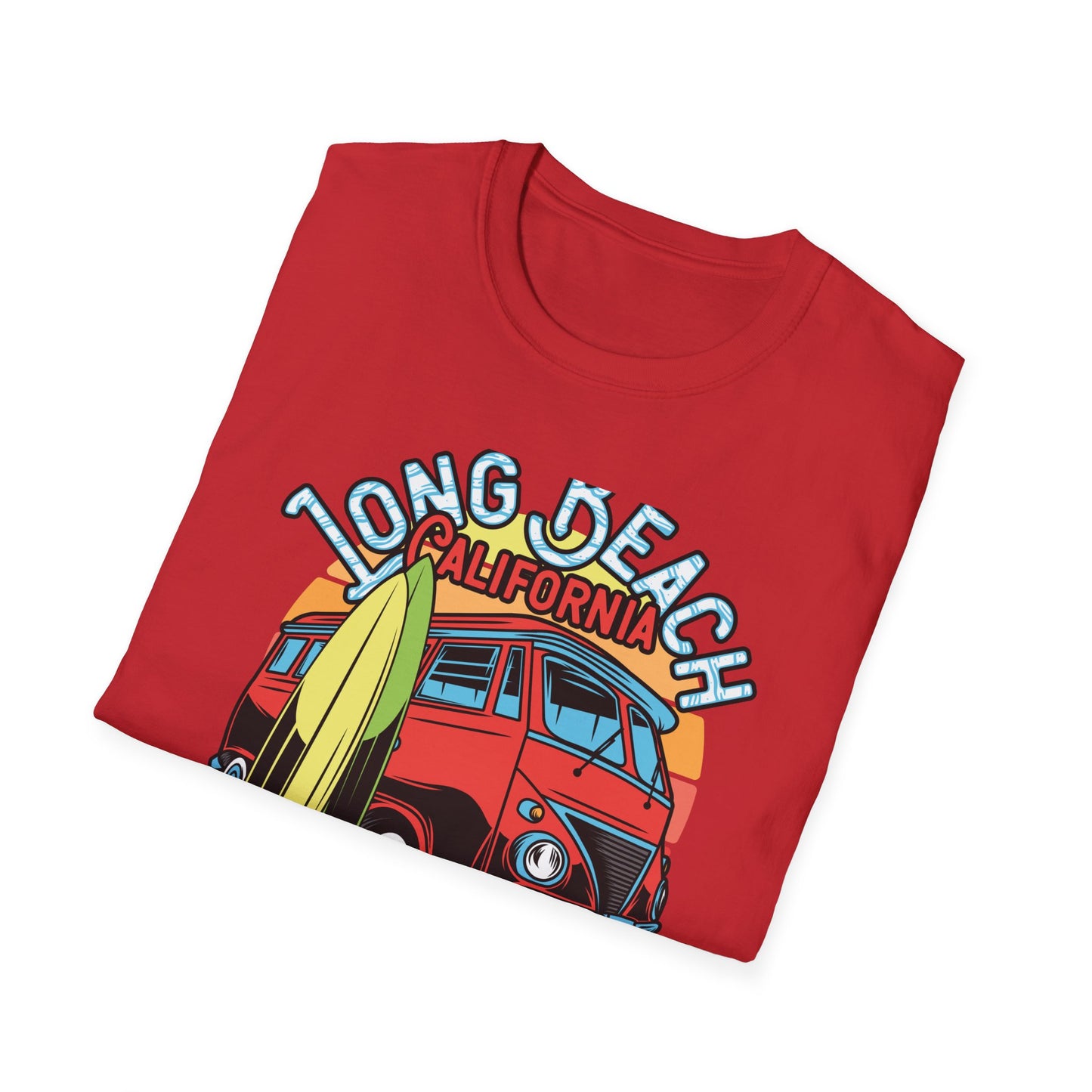Vintage Long Beach California Surfing Paradise T-Shirt | Retro VW Bus & Surfboard Beach Lover Tee | Cool Summer Vacation Gift