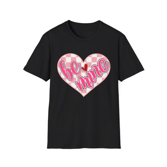 Trendy 'Be Mine' Valentine's T-Shirt | Cute Pink Checkerboard Heart Tee | Retro Y2K Love Gift for Her