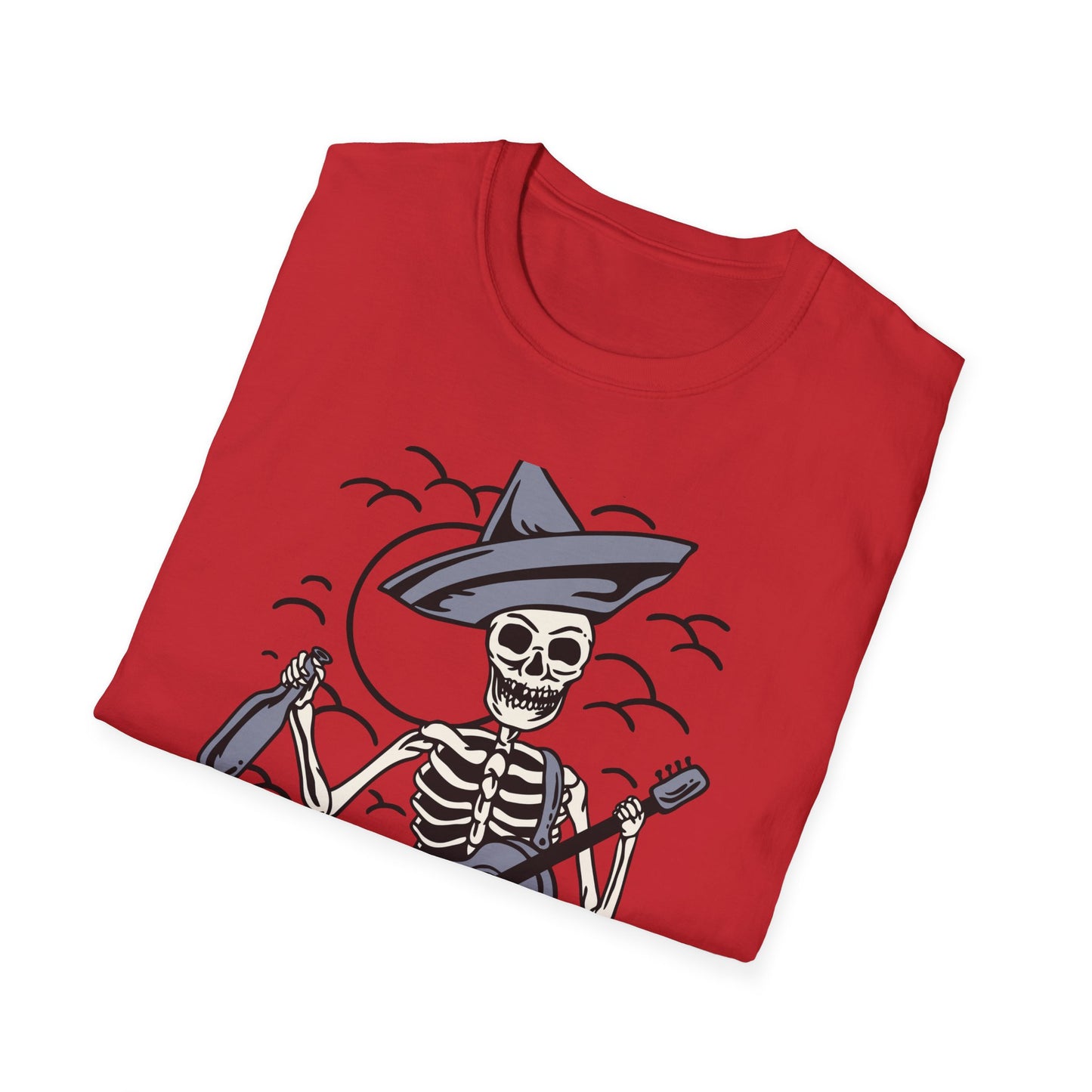Screaming Skeleton Mariachi Band T-Shirt | Edgy Guitar & Tequila Skull Tee for Music Lovers & Day of the Dead Fans