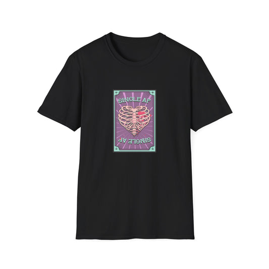 Bold SINGLE AF T-Shirt | Funny Anti-Valentine's Skeleton Heart Tee | Unique Self-Love Statement Graphic Shirt