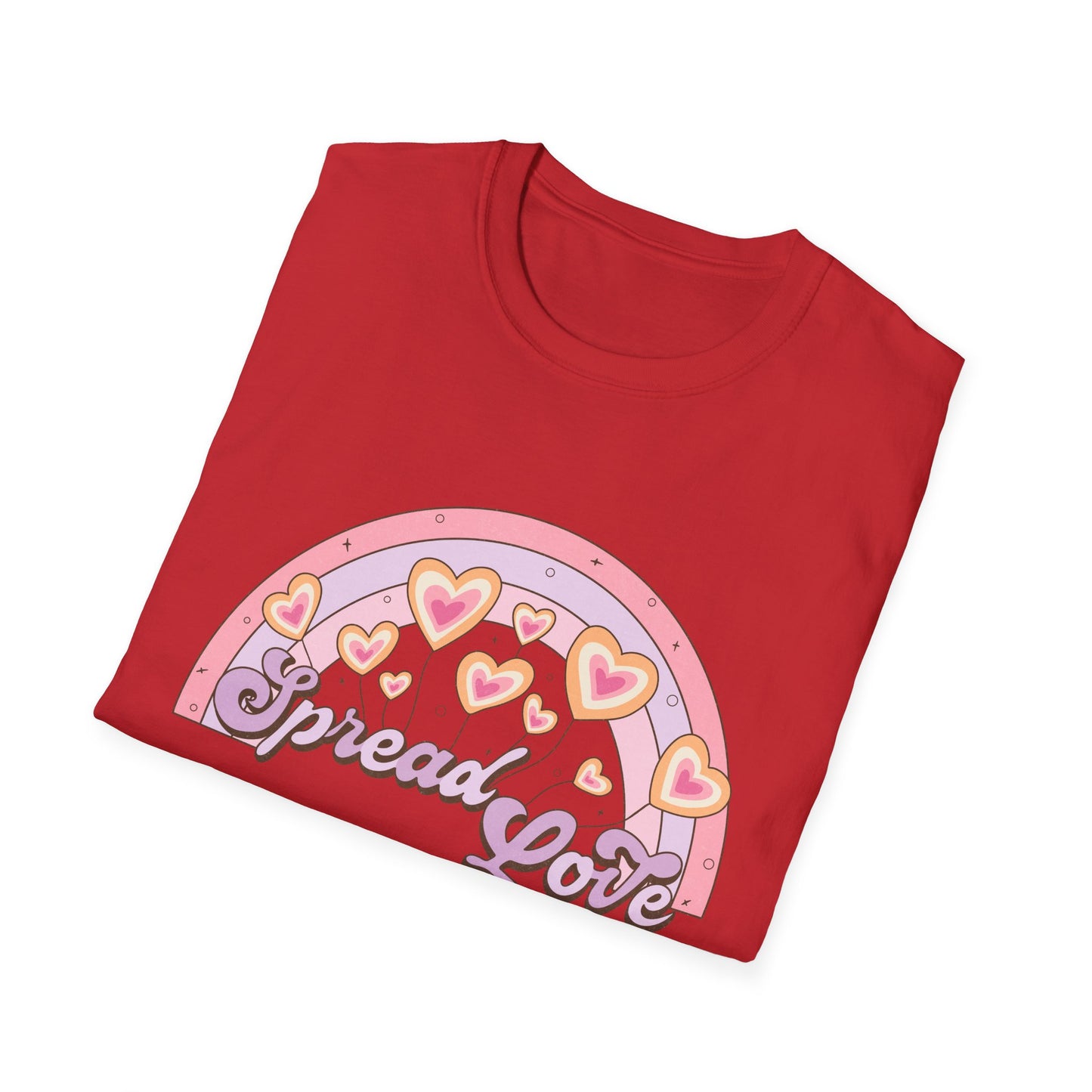 Groovy 'Spread Love' T-Shirt | Retro Pastel Rainbow Hearts | Inspiring Positive Vibes Tee for Women