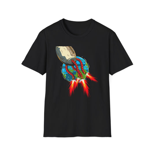 Epic Football Rocket Launch T-Shirt - Dynamic Sports & Sci-Fi Fan Apparel