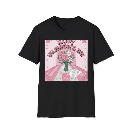 Groovy Valentine's Day Flowers T-Shirt | Charming Retro Love Bouquet Graphic Tee | Sweet Heart & Letter Gift for Her