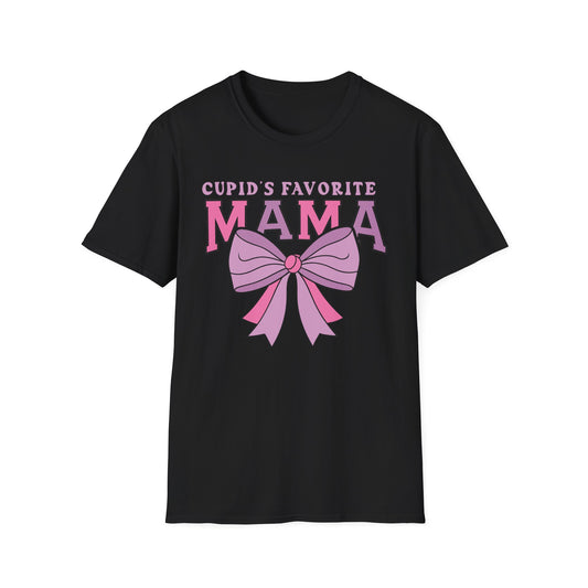 Cupid's Favorite Mama T-Shirt | Unique Valentine's & Mother's Day Gift for Her | Cute Pink Bow Graphic Tee