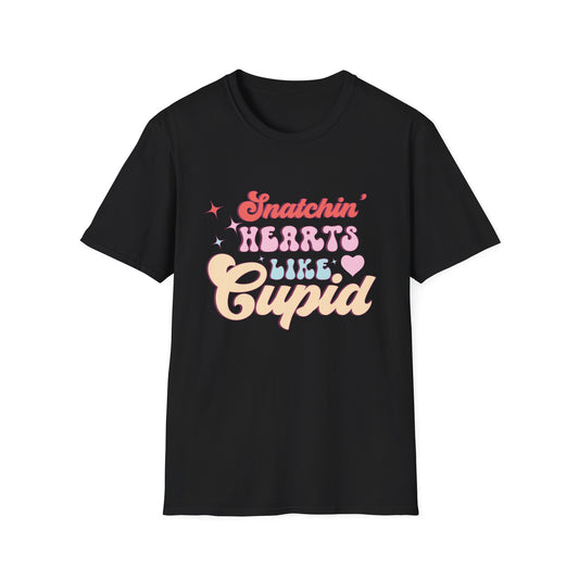 Snatchin' Hearts Like Cupid Groovy T-Shirt | Trendy Retro Valentine's Tee for Her | Playful Flirty Love & Romance Style