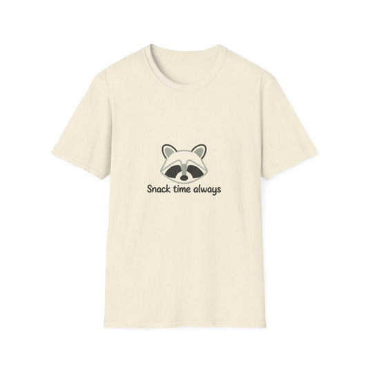 Adorable Raccoon "Snack Time Always" T-Shirt - Funny Foodie Animal Tee | Unique & Comfy Graphic Top