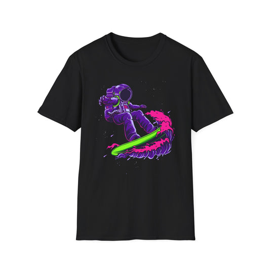 Vibrant Astronaut Surfing T-Shirt - Epic Space Wave Design for Sci-Fi & Surf Lovers | Unique Cosmic Apparel