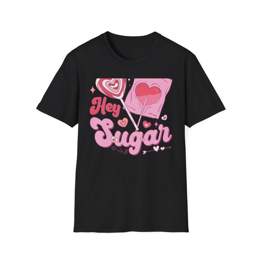 Hey Sugar Retro T-Shirt | Sweet Heart Lollipop & Candy Tee | Valentine's Day Love Gift | Cute Groovy Pink Design for Her