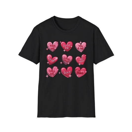 Charming Sweetheart Candy Hearts T-Shirt | Iconic Valentine's Day Love Messages Tee for Couples & Friends