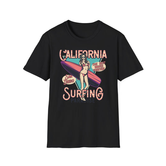 California Surfing Paradise T-Shirt | Retro San Diego Beach Babe Tee - Iconic Summer Waves & Vacation Apparel