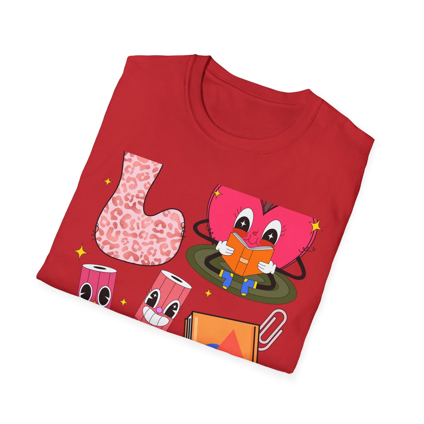 Groovy Leopard 'L' Back to School T-Shirt | Whimsical Reading Apple & Pencil Pals Tee | Fun Teacher Student Gift Idea
