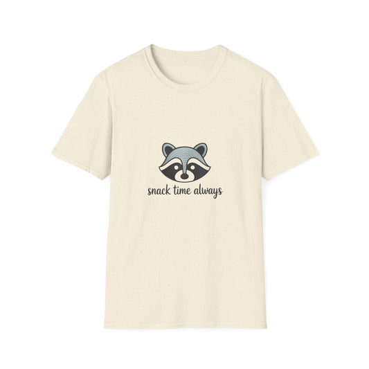 Adorable Raccoon 'Snack Time Always' T-Shirt | Comfy Embroidered Animal Lover Tee | Funny Snack Fan Gift
