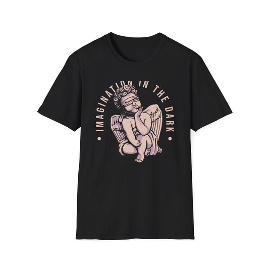 Captivating Blindfolded Cherub T-Shirt | 'Imagination In The Dark' Aesthetic Graphic Tee for Artistic Souls