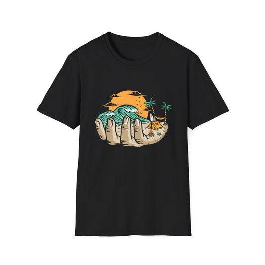 Epic Beach Life Hand T-Shirt | Surf, Camp & Travel Adventure Tee | Vibrant Tropical Sunset Vacation Top