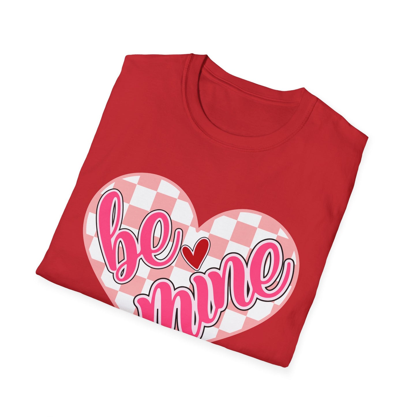 Trendy 'Be Mine' Valentine's T-Shirt | Cute Pink Checkerboard Heart Tee | Retro Y2K Love Gift for Her