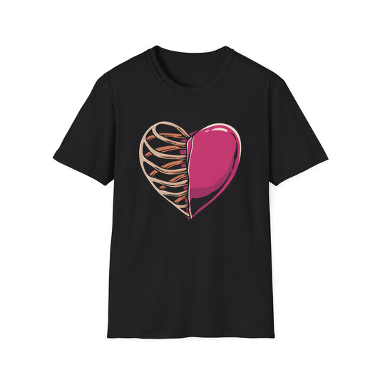 Intriguing Half Heart Rib Cage T-Shirt | Unique Anatomical Love & Vulnerability Tee Design