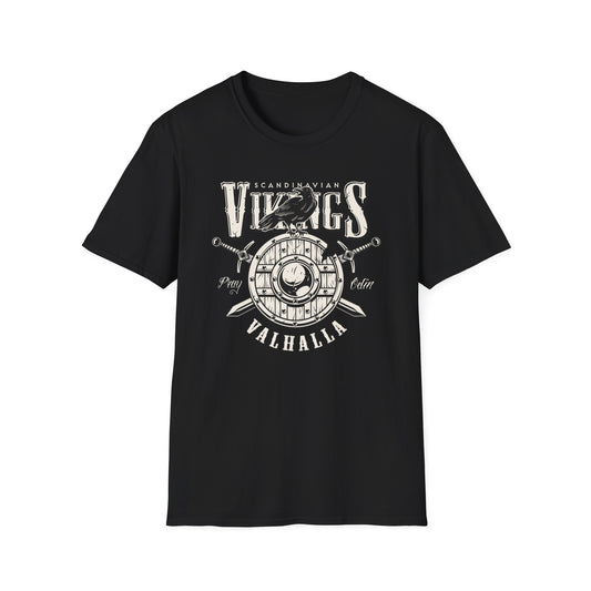 Epic Norse Viking Valhalla T-Shirt with Odin's Raven & Shield | Powerful Scandinavian Mythology Tee