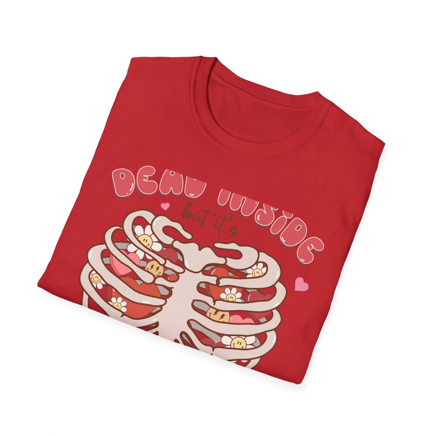Trendy Dead Inside But Valentine's T-Shirt - Cute Goth Rib Cage Hearts & Daisies Tee | Unique Anti-VDay Humor Gift
