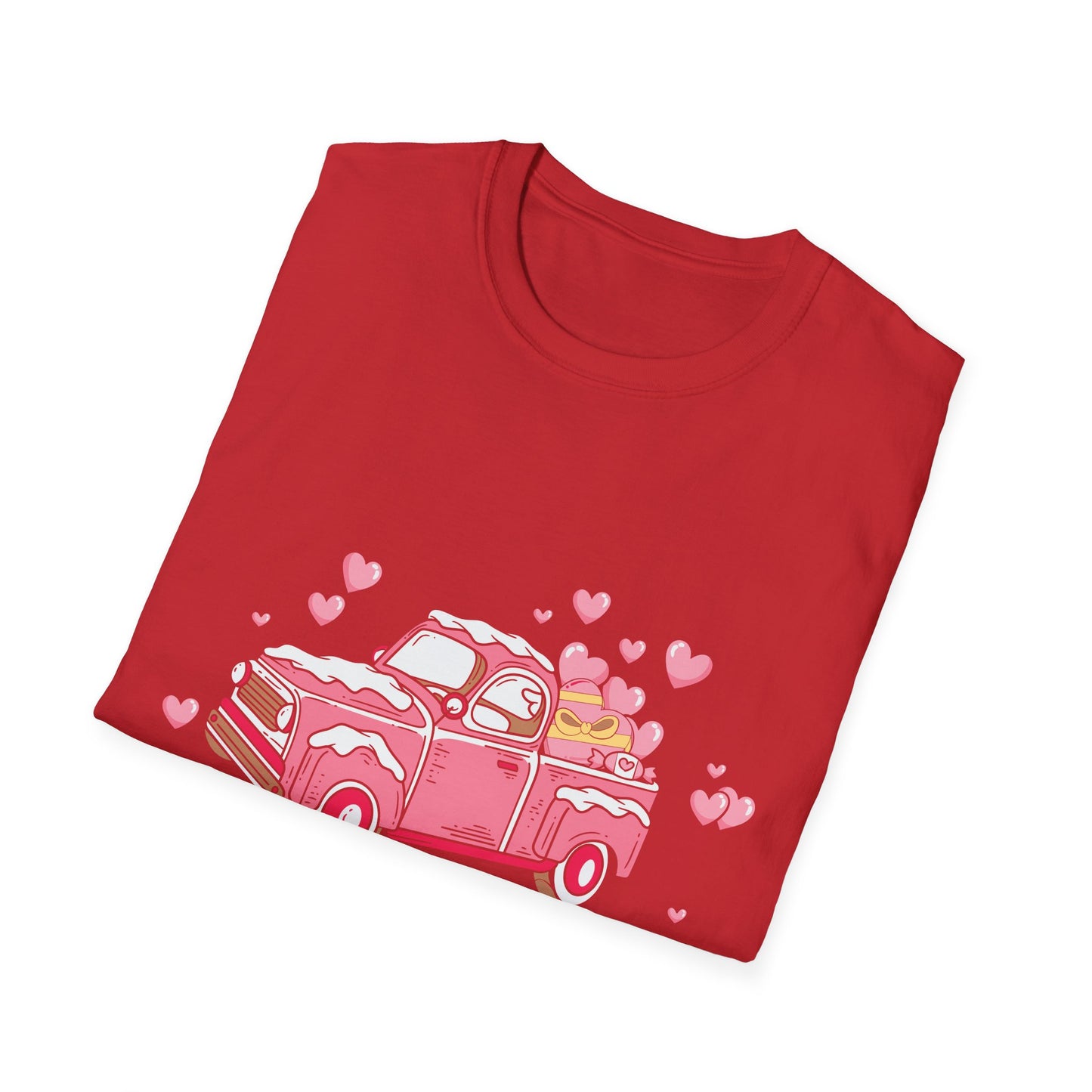 Adorable Pink Vintage Pickup Truck T-Shirt - Sweet Valentine's Day Hearts & Gifts Tee for Her | Charming Love Design