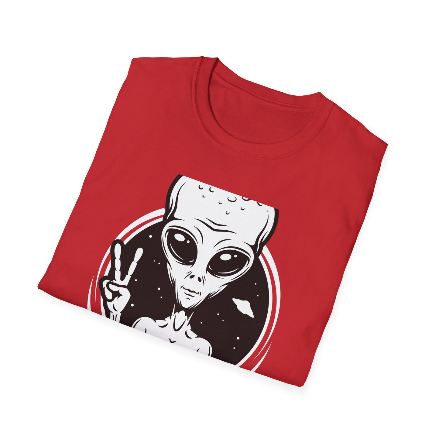 Awesome Peace Sign Alien T-Shirt | Retro Sci-Fi Space Lover UFO Graphic Tee | Unique Extraterrestrial Design