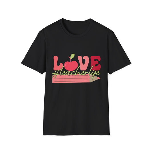 LOVE #teacherlife Apple & Pencil T-Shirt – Adorable & Unique Tee for Educators, Teachers, & School Staff | Perfect Appreciation Gift!