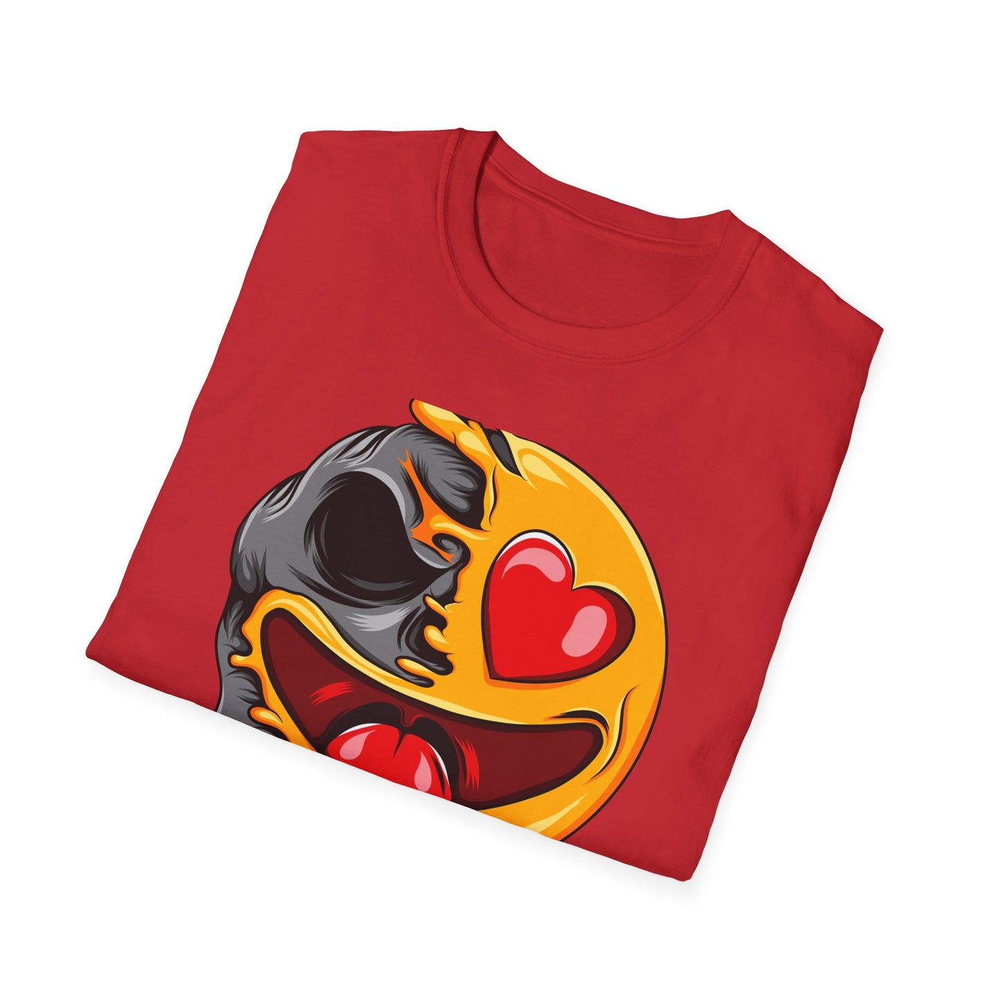 Melting Love Skull Emoji T-Shirt | Edgy Heart Eye Graphic Tee - Unique Streetwear & Dark Humor Apparel