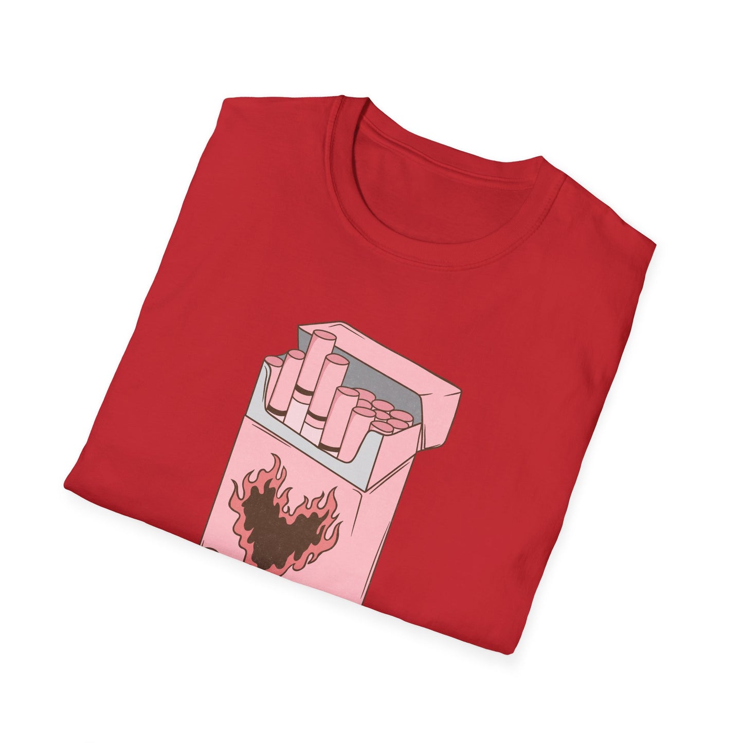 Unique Self Love T-Shirt | Pink Retro Cigarette Pack & Flaming Heart Design | Empowering Aesthetic Tee