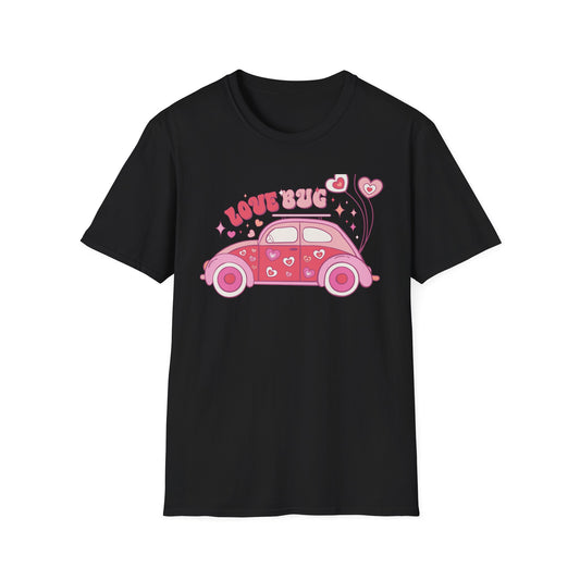 Groovy Love Bug T-Shirt | Adorable Retro Pink VW Beetle & Hearts | Sweet Valentine's Day Gift for Her
