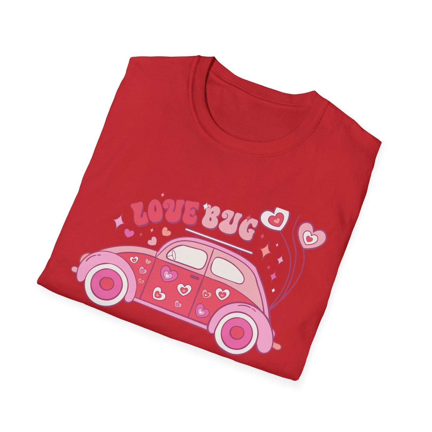 Groovy Love Bug T-Shirt | Adorable Retro Pink VW Beetle & Hearts | Sweet Valentine's Day Gift for Her